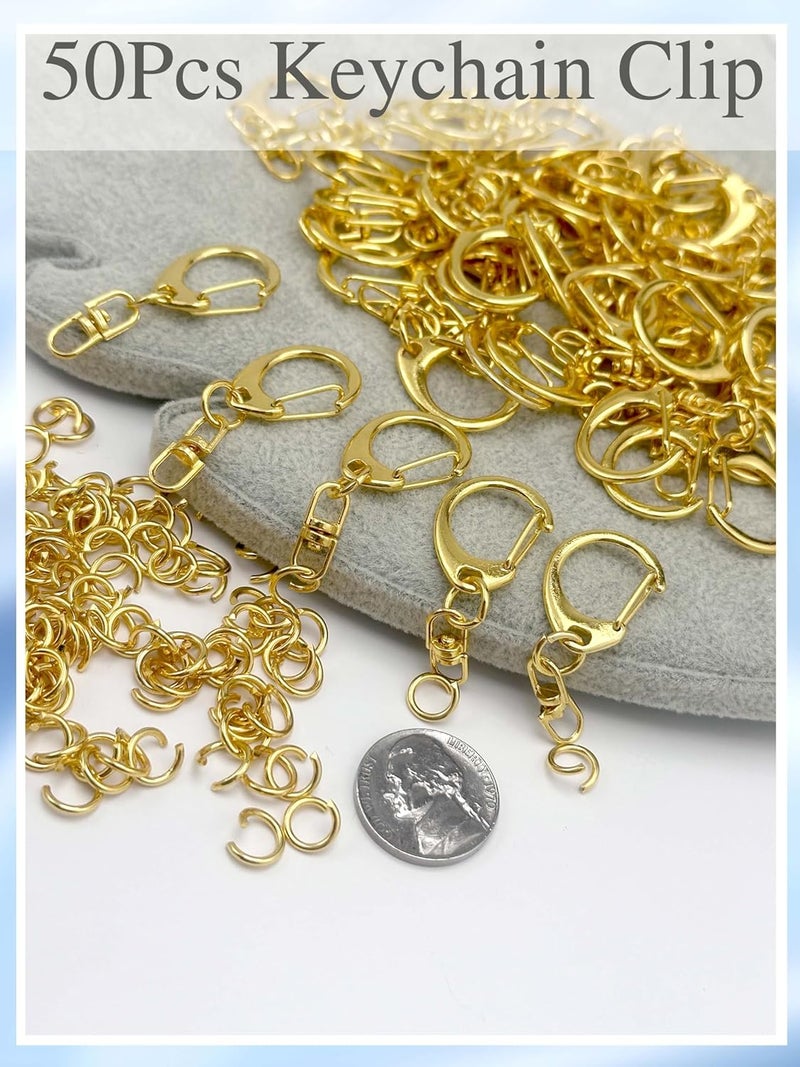 Evnlo 50Pcs Lobster Claw Clasps for Keychain Clip, Swivel Snap Hooks Gold Key Chain Rings DIY Making Kit for Crafts - Image 5